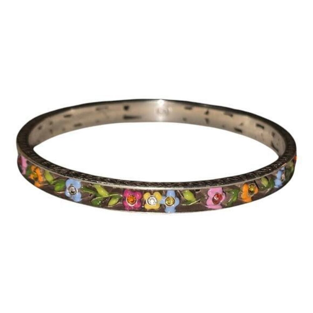 Brighton Flower Child Silver and Enamel Floral‎ Etched Bangle Bracelet